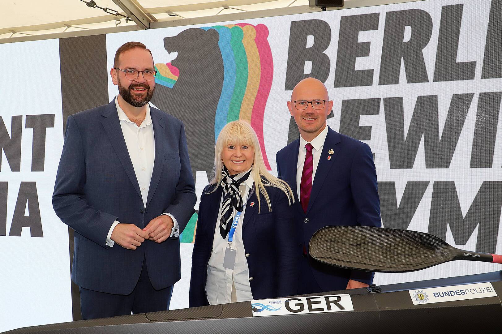 Sportminister Hoffmann mit Senatorin Spranger und OB Keip. © Stadt Brandenburg an der Havel / René Paul-Peters