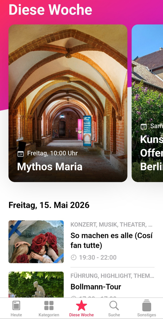 Screenshot BRB Events APP mit Hier ist was los