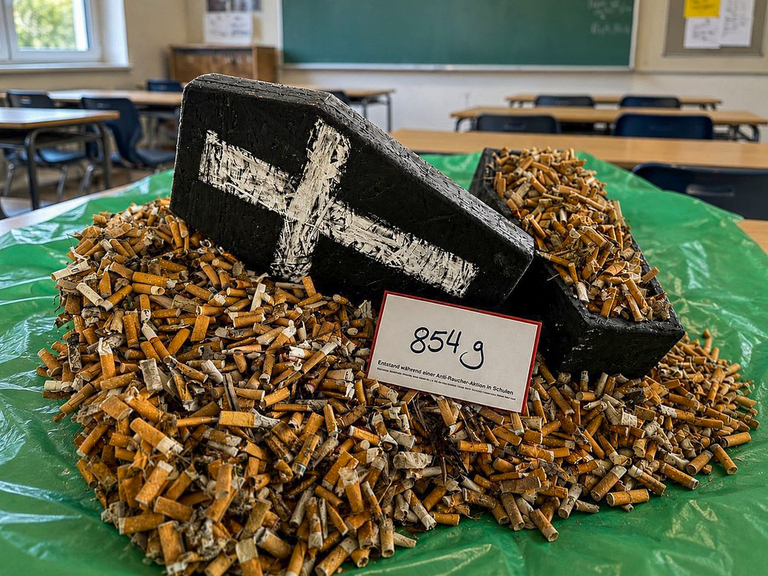 Ergebnis der „Zigarettenkippen-Challenge“ der Klassen 4a und b der Johann-Heinrich-Pestalozzi-Schule Foto: Pestalozzi Schule /Stadt Brandenburg