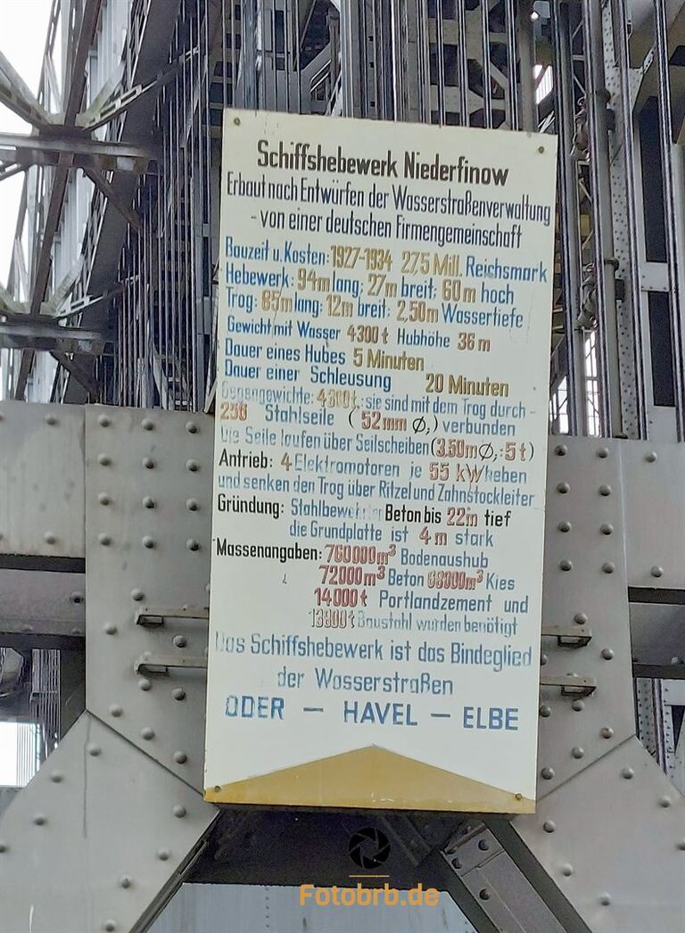 Historische Tafel verrät zu Beginn der Tour die wichtigsten Daten zum alten Hebewerk